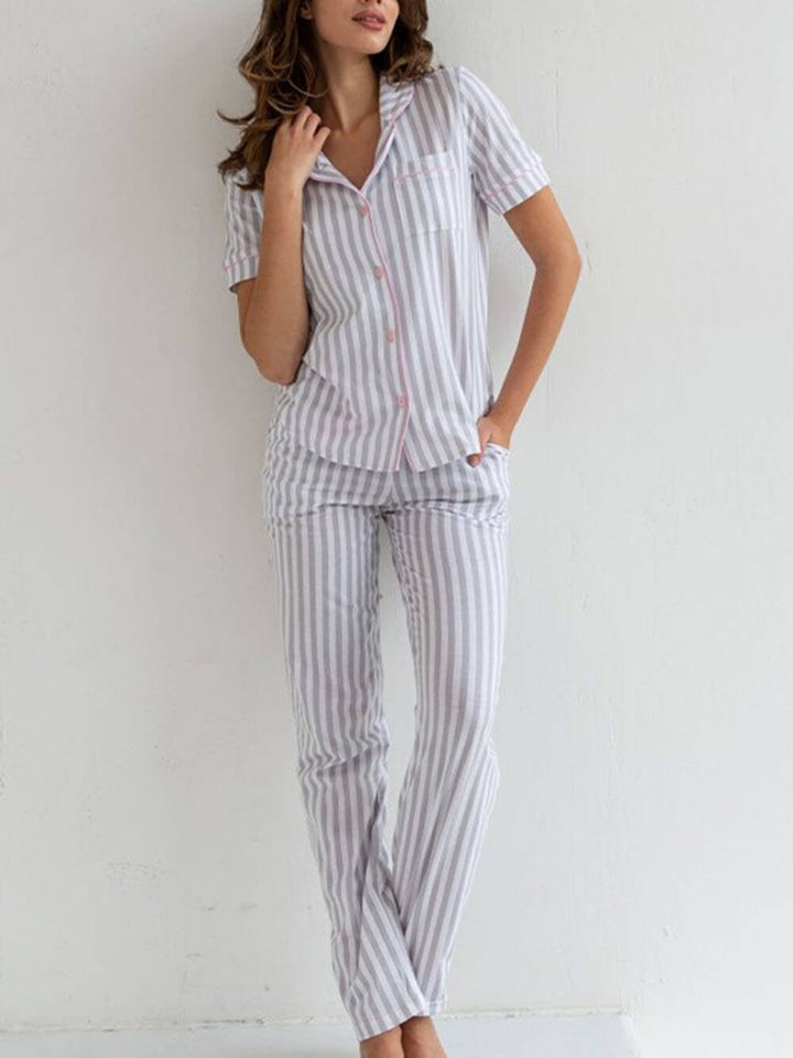 Randigt Lös Patchwork Pyjamas Set