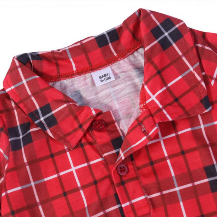 Traje navideño para padres e hijos con camisa estampada a cuadros rojos (con ropa para perros)