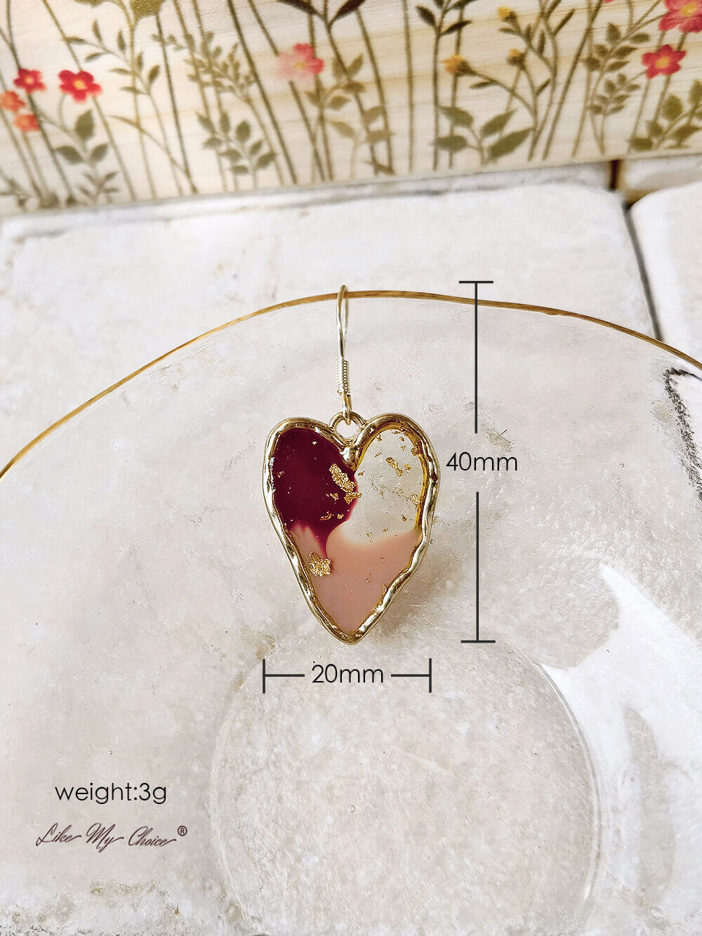 Retro purple gold foil irregular love earrings