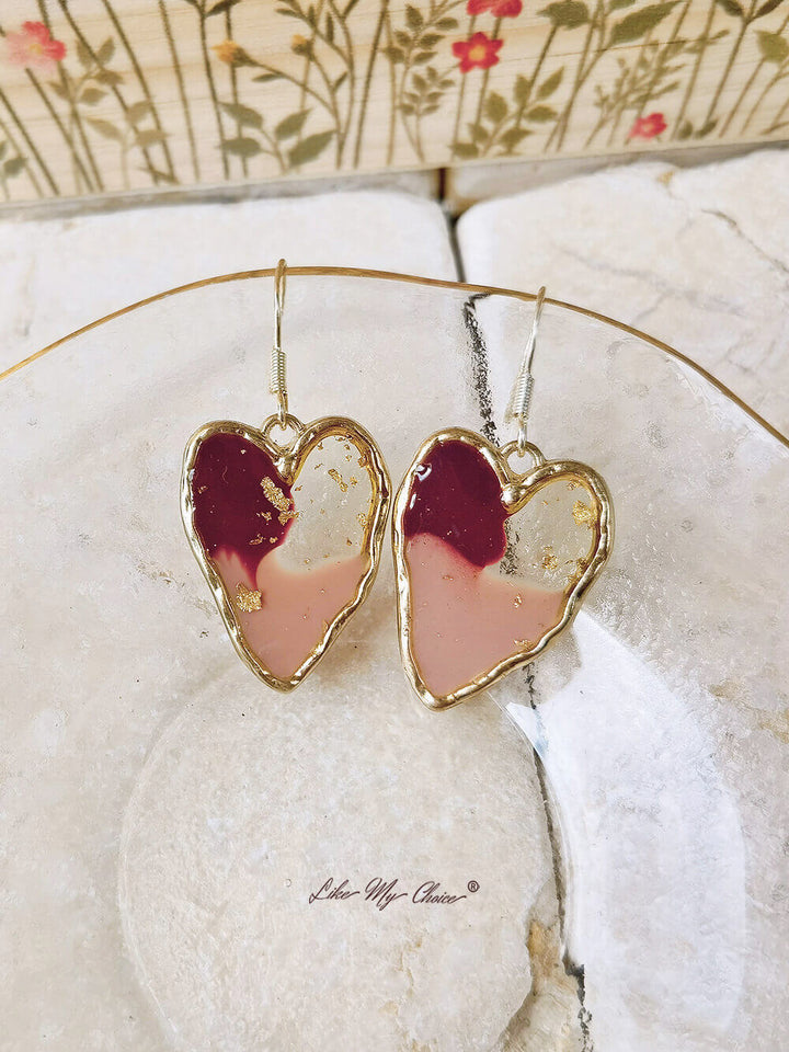 Retro purple gold foil irregular love earrings