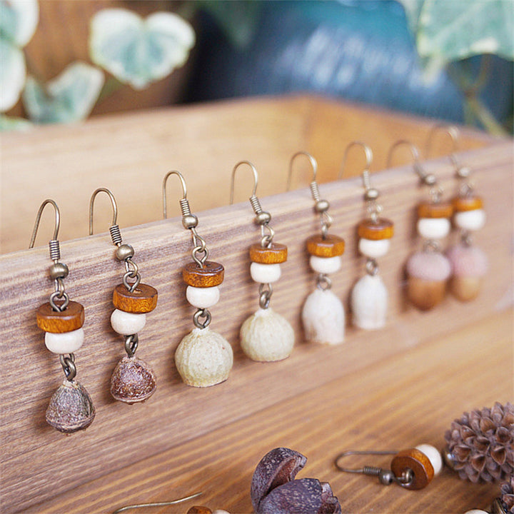 Handgemaakte sieraden Retro massief houten gedroogd fruit oorbellen