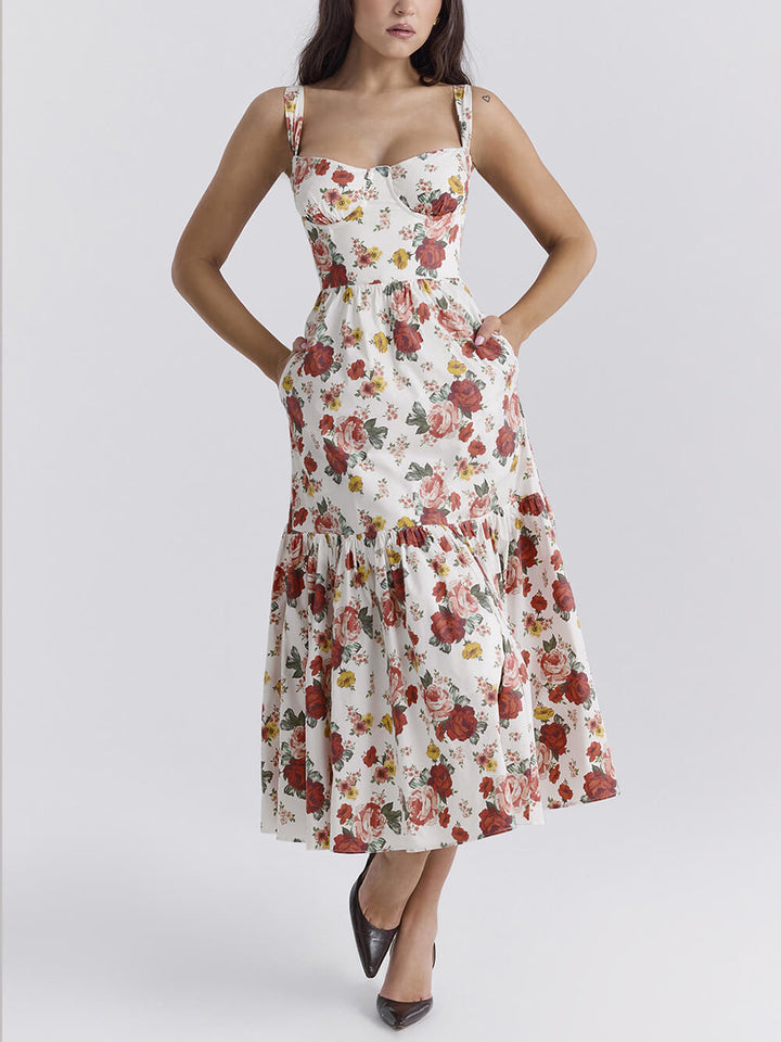 Vestidos midi sin espalda florales de estilo dulce y picante