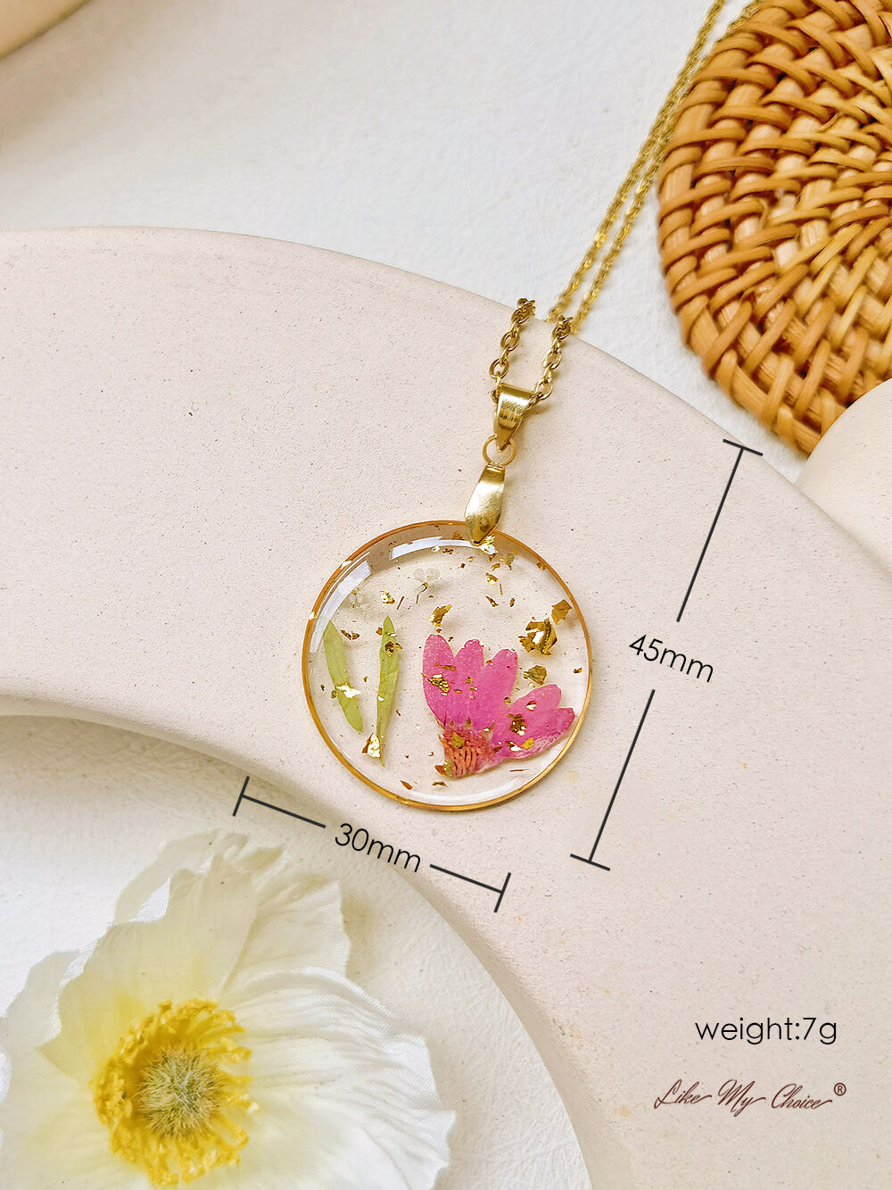 Handgefertigte Halsketten mit Anhänger aus gepresstem Harz mit Geburtsblumenstrauß – Februarblume