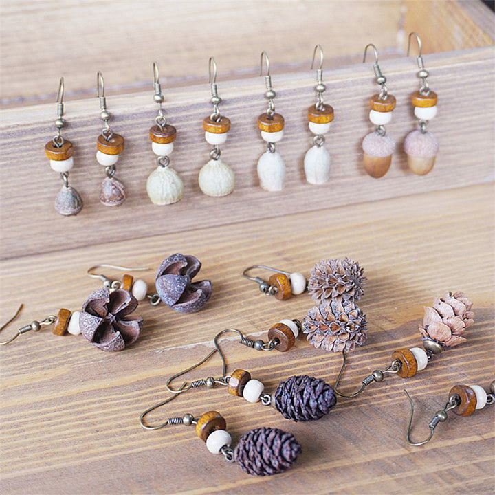 Handgemaakte sieraden Retro massief houten gedroogd fruit oorbellen