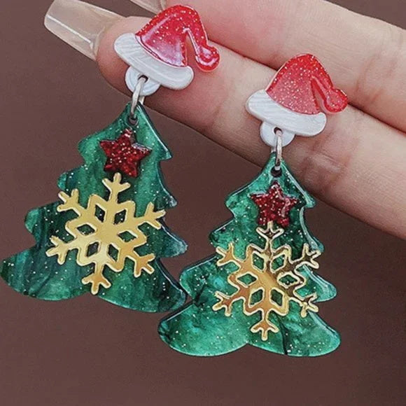 Χριστουγεννιάτικα σκουλαρίκια Καπέλο & Snowflake Decor Tree