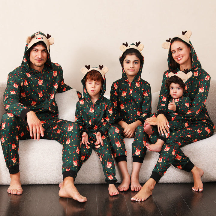 Groene vos en kerst Llight Bulb Print Fmalily bijpassende pyjama rompertjes