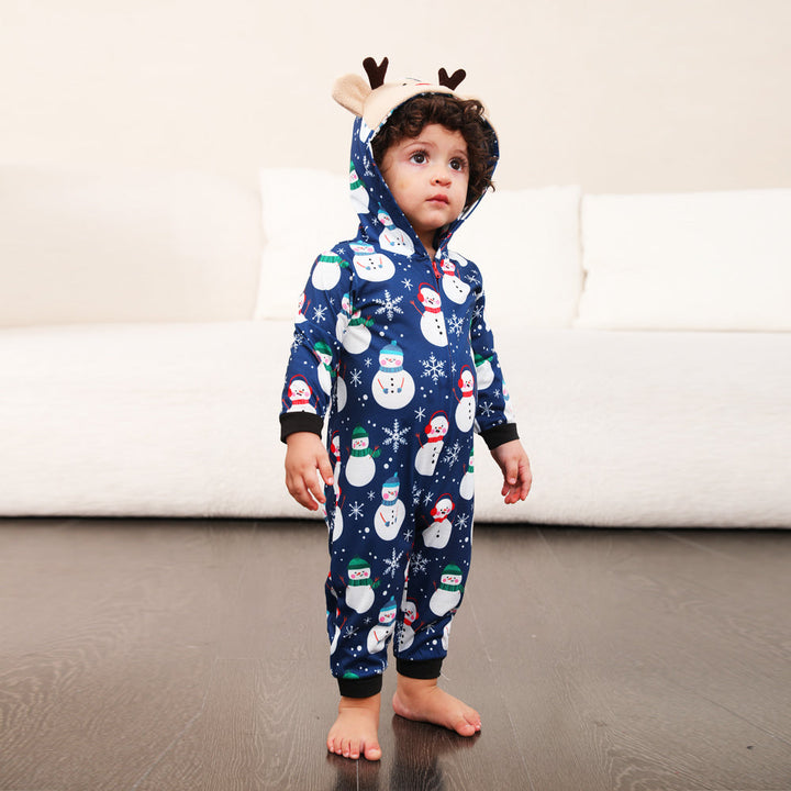 Modrý sněhulák Fmalily Odpovídající pyžamo Onesies