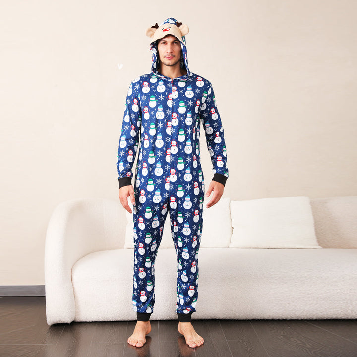 Modrý sněhulák Fmalily Odpovídající pyžamo Onesies