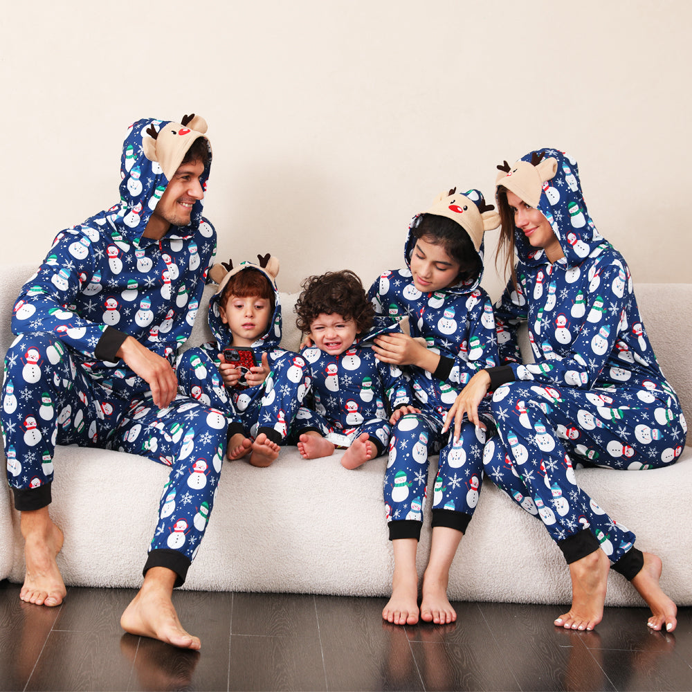 Modrý sněhulák Fmalily Odpovídající pyžamo Onesies