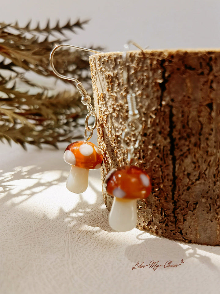 Boho oorbellen - schattige handgemaakte paddenstoel