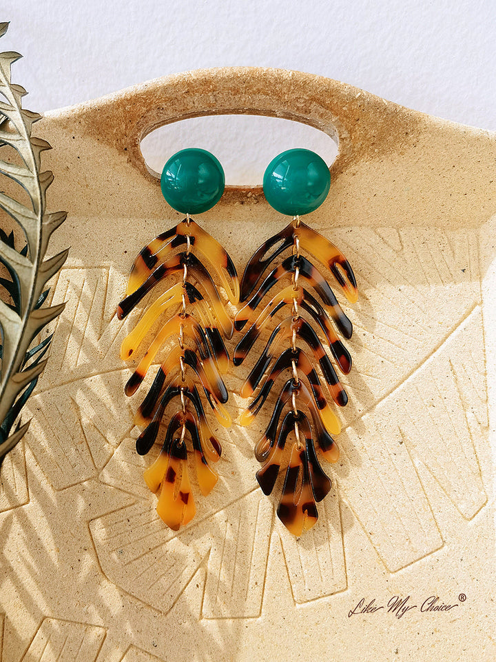 Σκουλαρίκια Quartz Leaf Long Resin Bohemian Jewelry