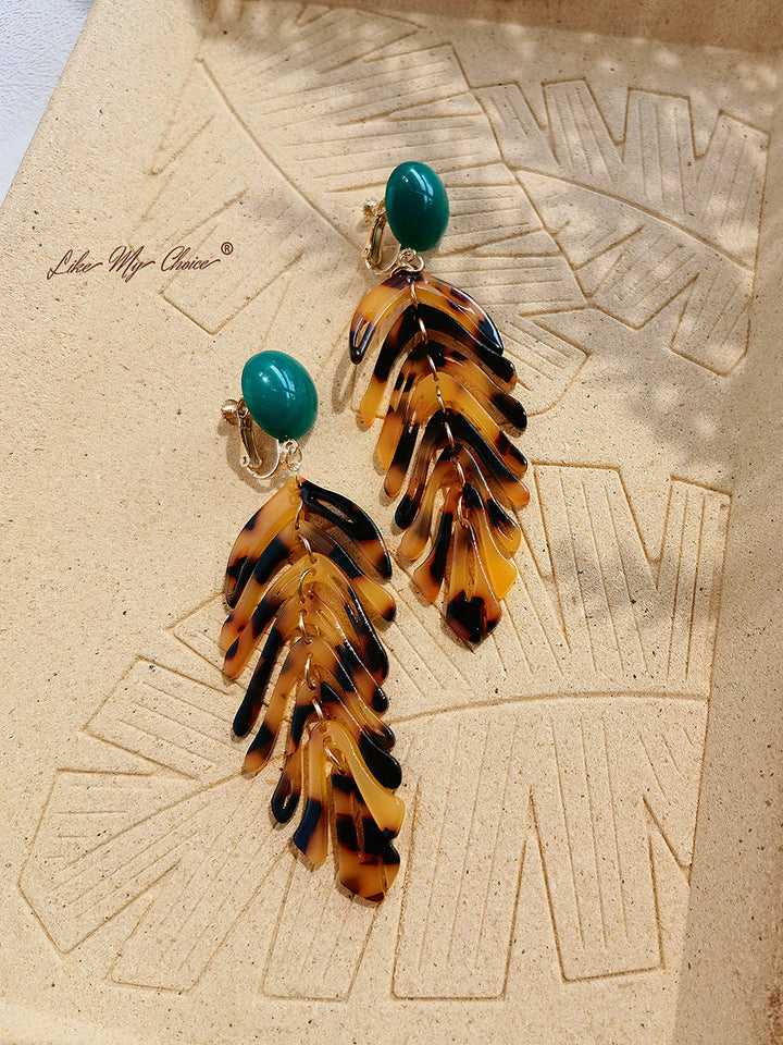 Kwartsblad lange hars oorbellen Boheemse sieraden