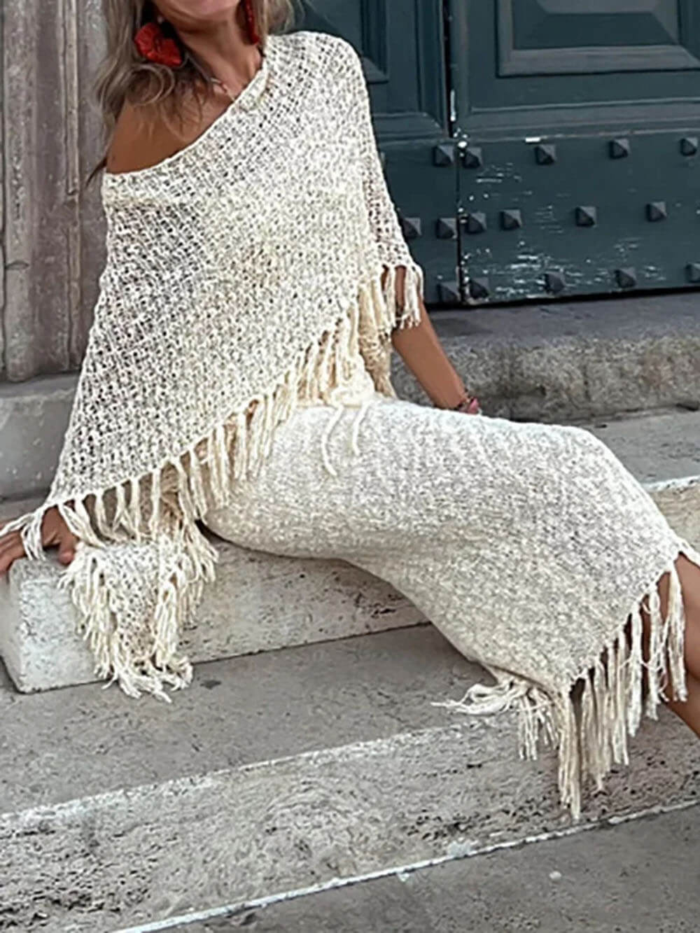 Hollow Out Tassel Knit Cover-Up Top