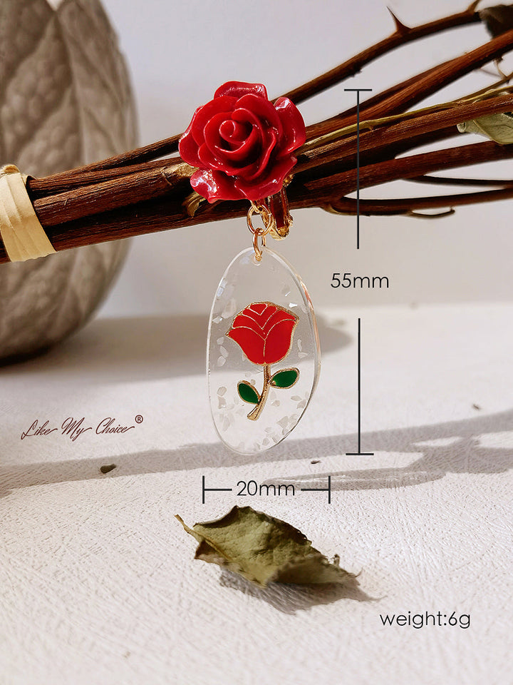Ρομαντικά σκουλαρίκια με κόκκινο τριαντάφυλλο βικτωριανής έμπνευσης