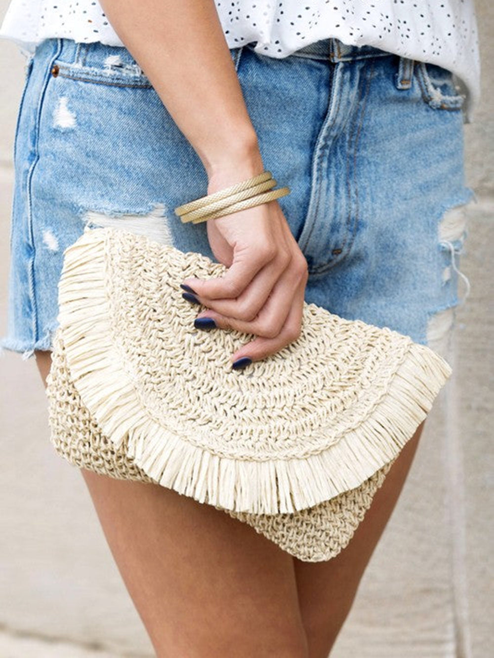 Frayed Raffia Clutch