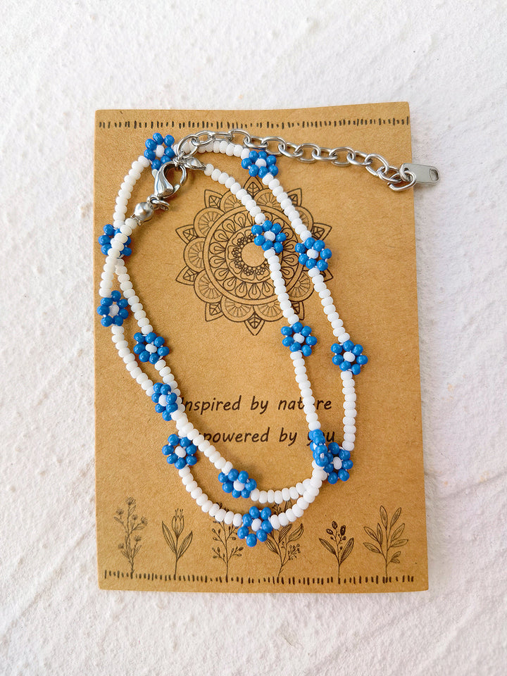 Pulsera De Cuentas Con Cordón Ajustable Margarita Azul