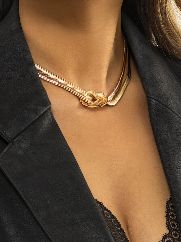 Knotted Flat Snake Chain Geometric Clavicle Necklace