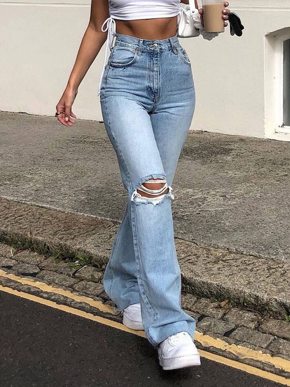 Ripped bootcut jeans med vida ben