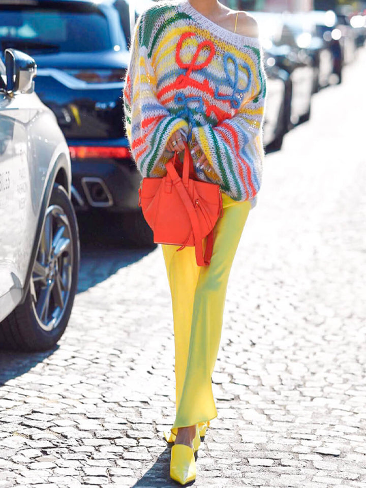 Rainbow Contrast Striped Sweater