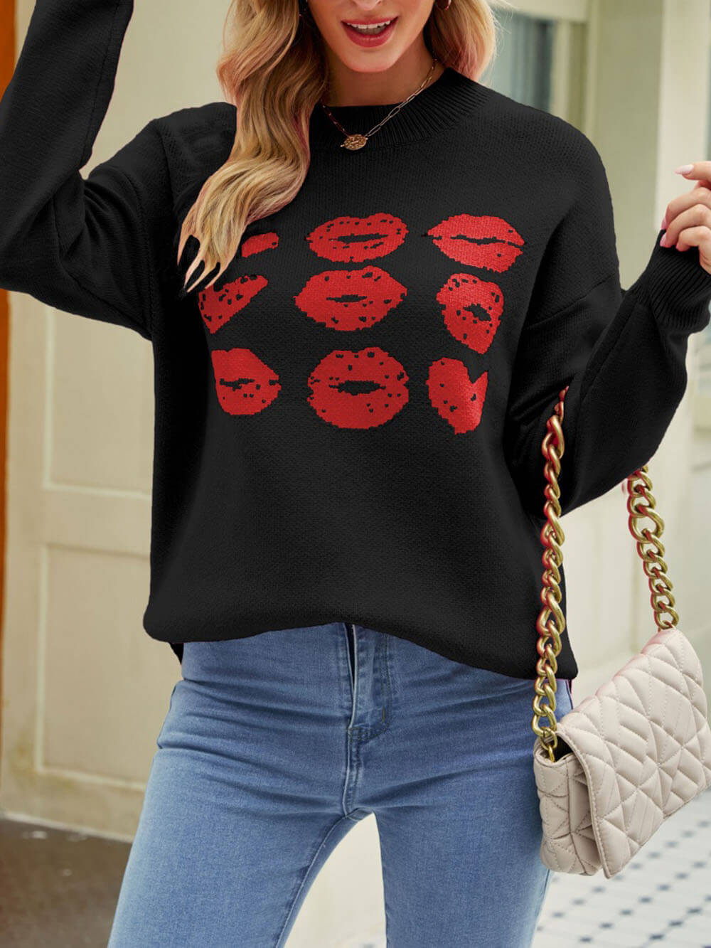 Pletený svetr Valentine Heart Lips