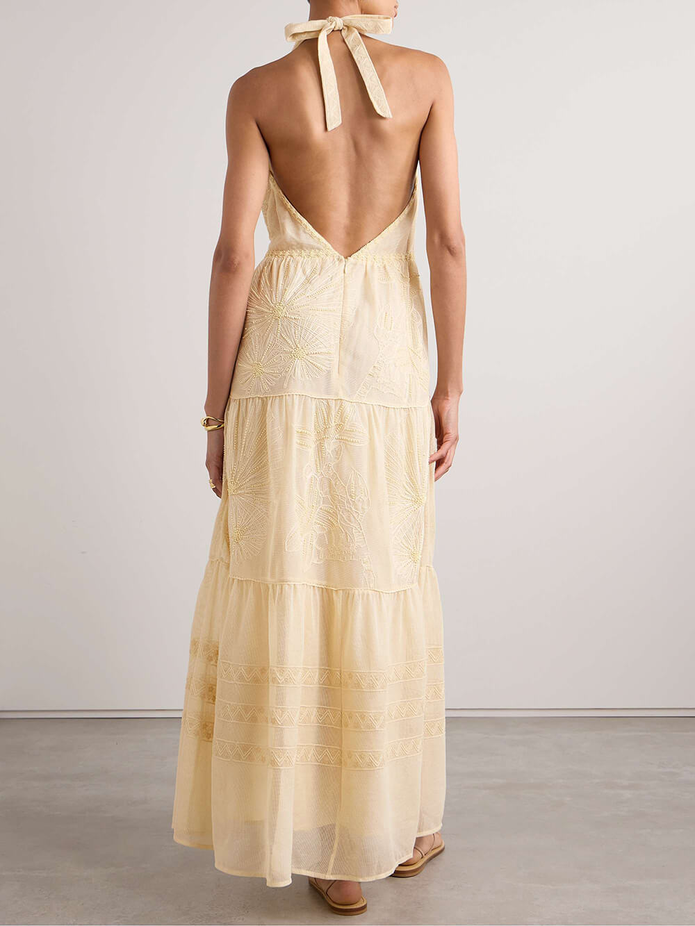 Elegant Embellished Lace And Mesh Halterneck Maxi Dress