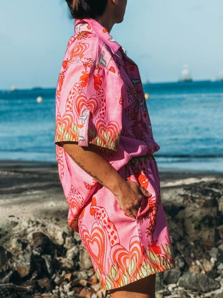 Vacation Style Unique Ethnic Print Shirt Shorts Set