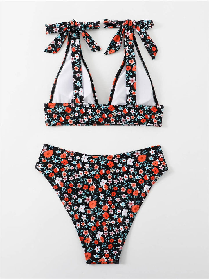 Sexy bedrucktes Bikini-Set mit Blumenmuster und Knöpfen