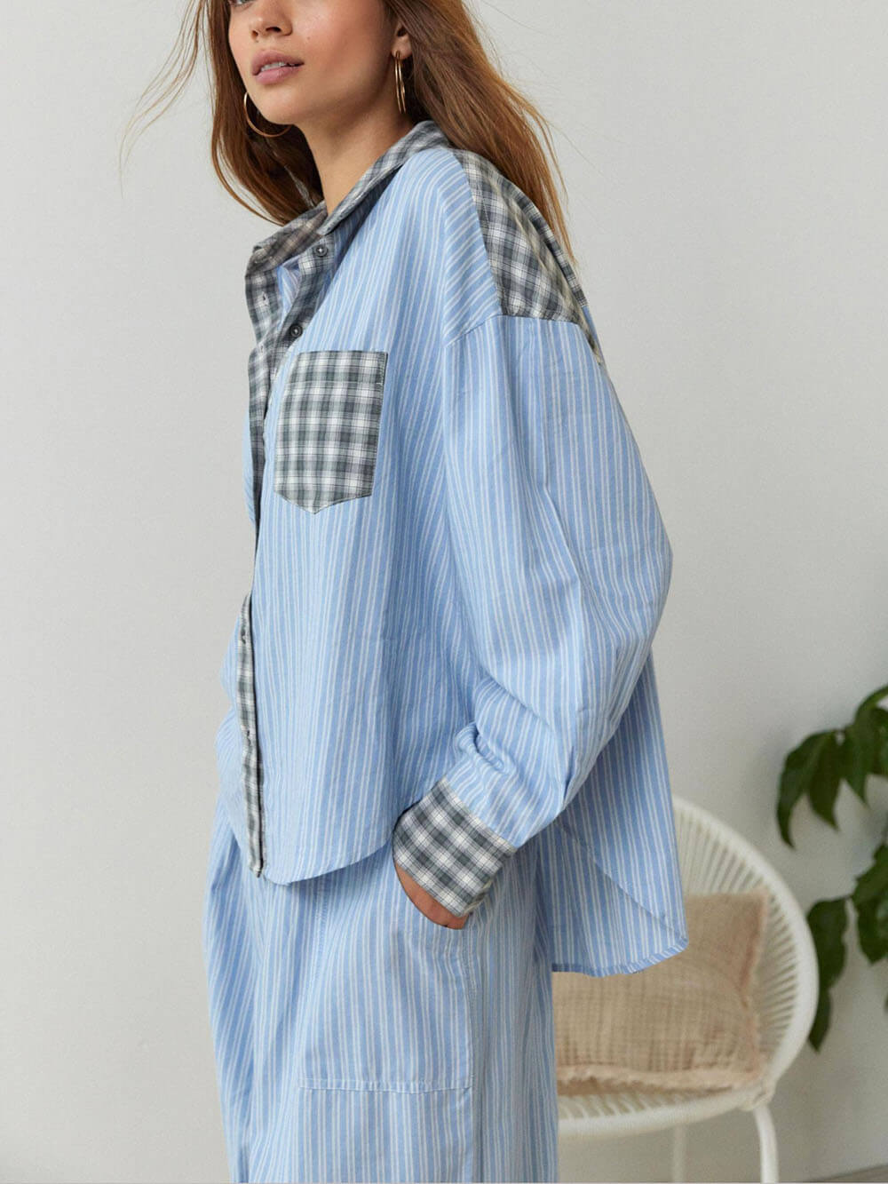 ชุดนอน Blue Loose Splice Pyjama