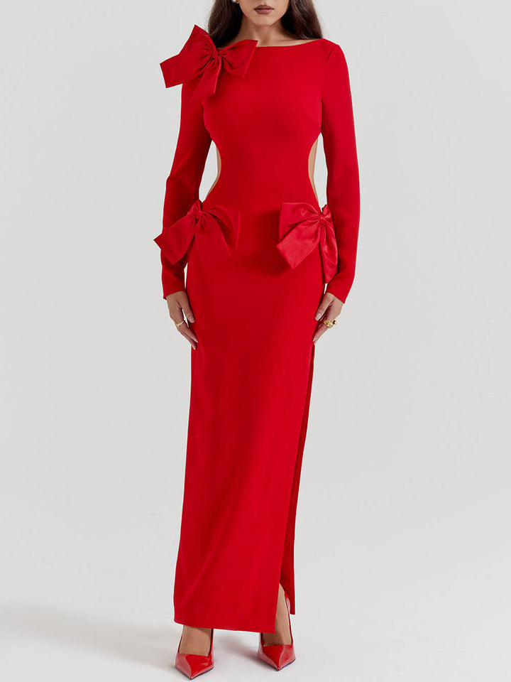 Robe longue rouge à nœud