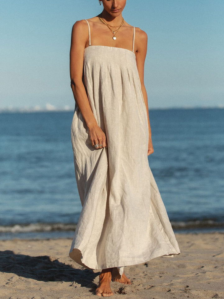 Offshore Pleated Strappy Linen Maxi Dress