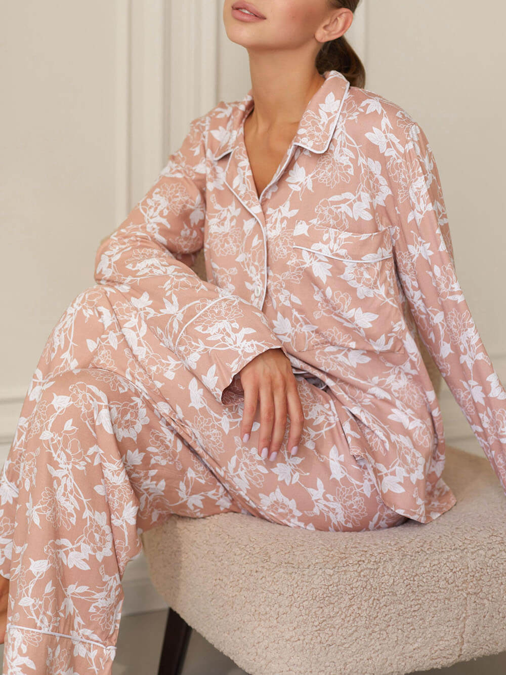 Lockeres Pyjama-Set mit Blumendruck