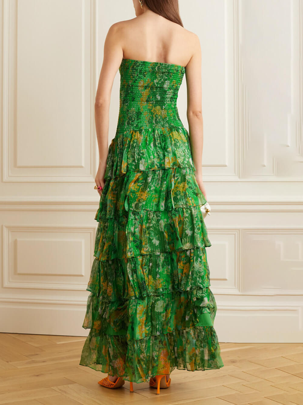 Strapless gelaagde maxi-jurk met bandeau-bloemenprint