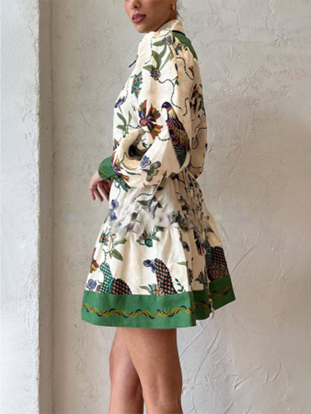 Unieke print-kleur-match ballonmouwen shirt mini-jurk
