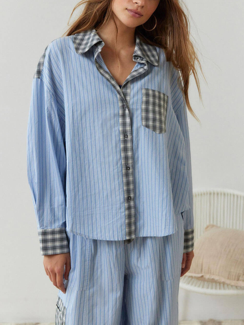 ชุดนอน Blue Loose Splice Pyjama