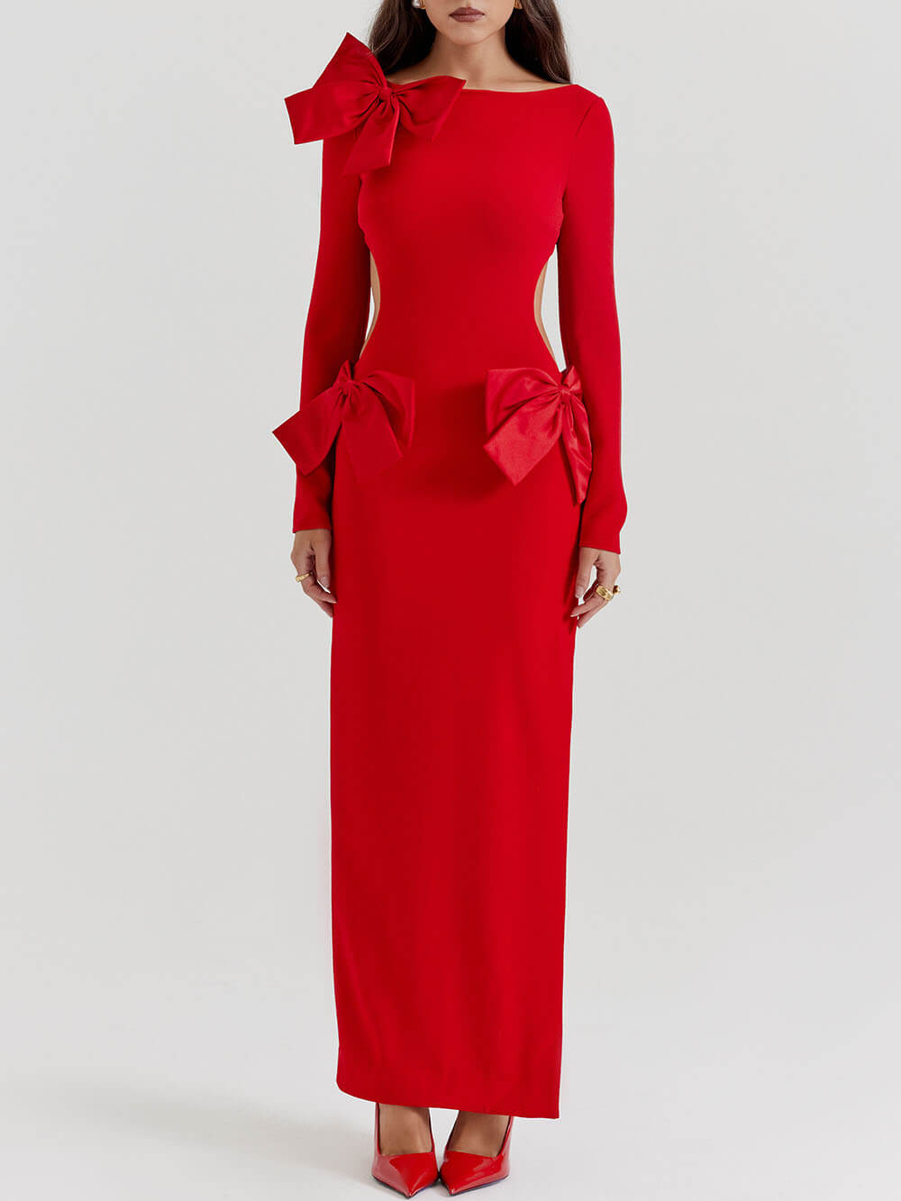 Rotes Maxikleid mit Schleife