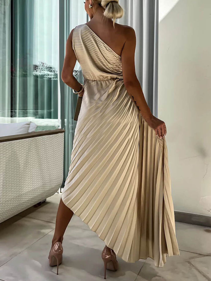 Ρομαντικό Night Guilloche Stretch Hollow One Shoulder Πλισέ Maxi Φόρεμα