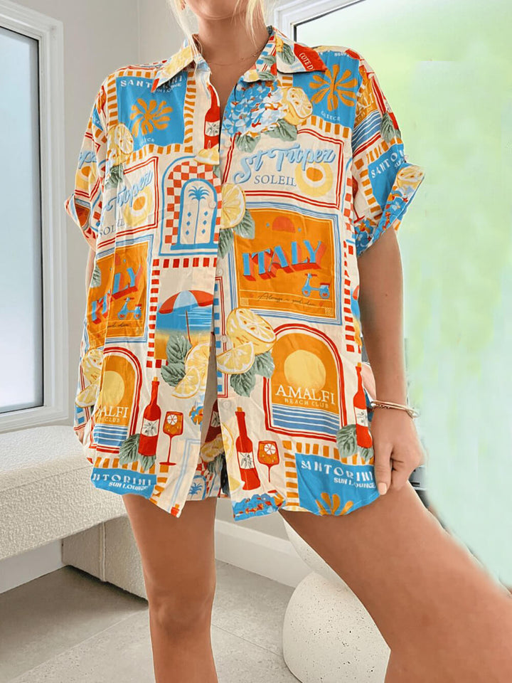 Sun Lounger Loose Printed Shirt Shortsit