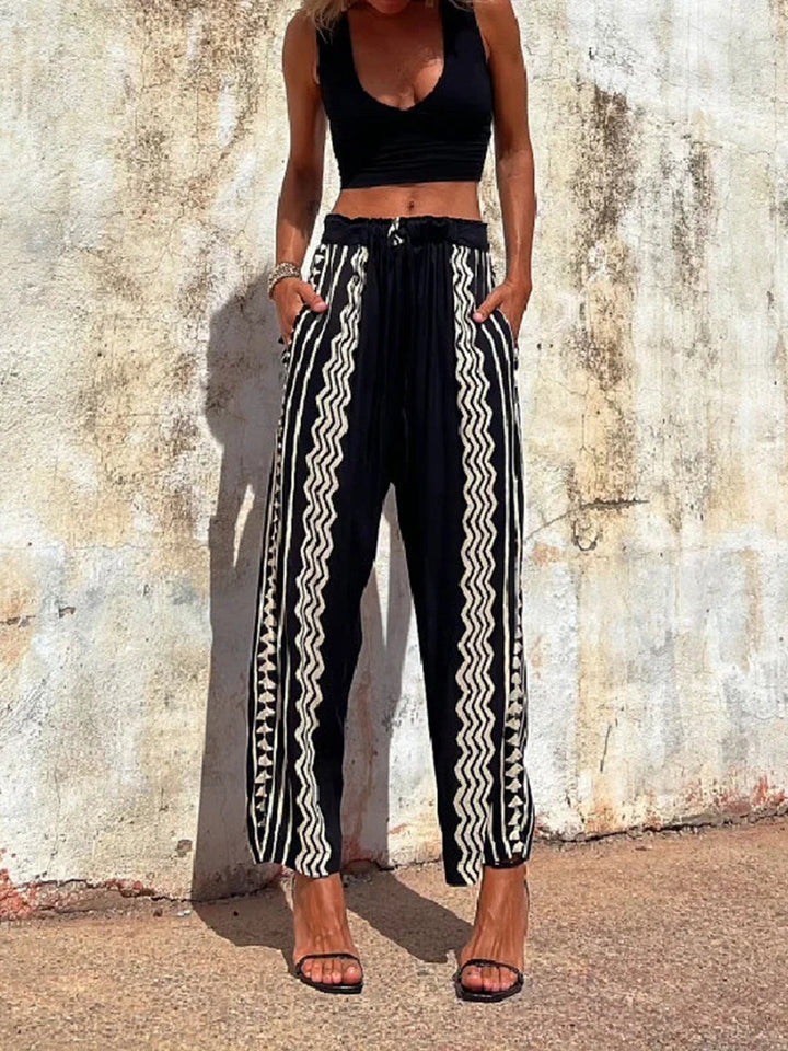 Boho Printed Harem Pants Mid-Rise Casual Byxor