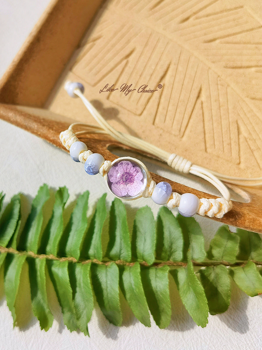 Pulsera trenzada de cerámica con piedra del tiempo de flor de cerezo