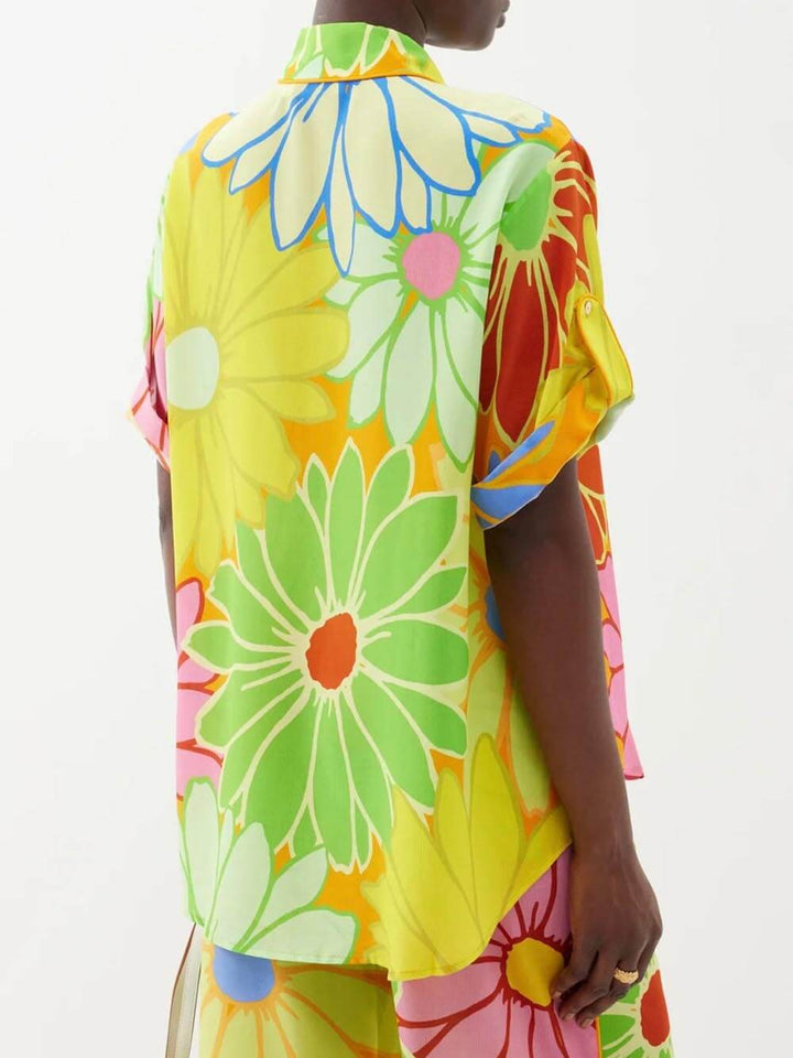 Camisa De Botonadura Simple Con Solapa Suelta Y Estampado Floral De Moda