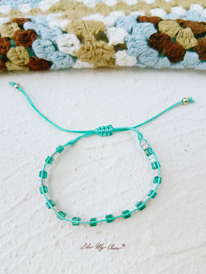 Adjustable Drawstring Beaded Bracelet Rose Ocean