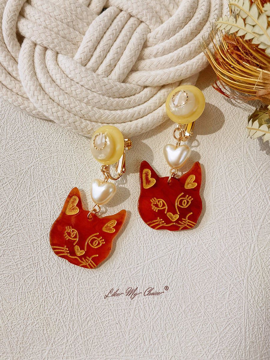 Rose Gold Hoop หรือต่างหู Dangle Cute Cat Lover