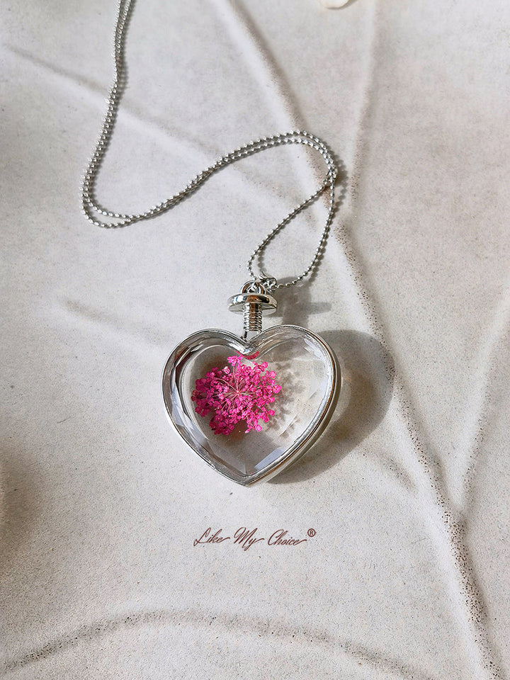สร้อยคอหัวใจแก้วคริสตัลลายดอกไม้ลูกไม้ Queen Anne