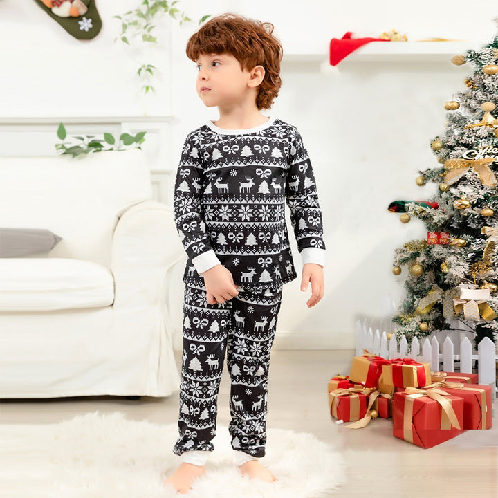 Kerst zwart-witte print familie bijpassende pyjamaset