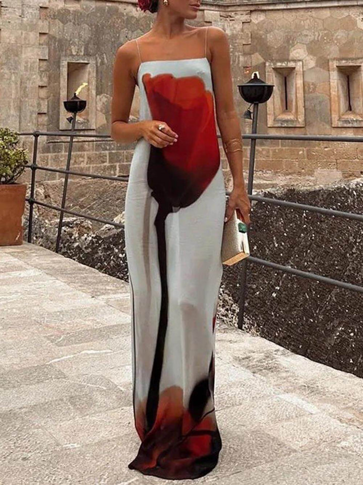 Διακοπές Abstract Tulip Print Slip Maxi Φόρεμα H-Line