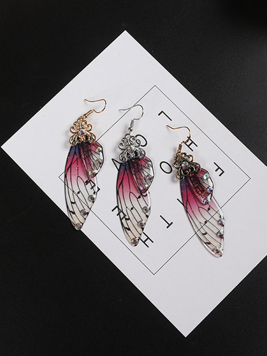 Křišťálové náušnice s motýlími křídly, fialovými drahokamy, cikádovými křídly