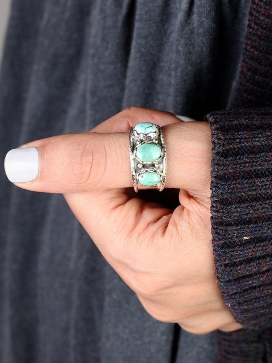 Boheemse ingelegde turquoise ring