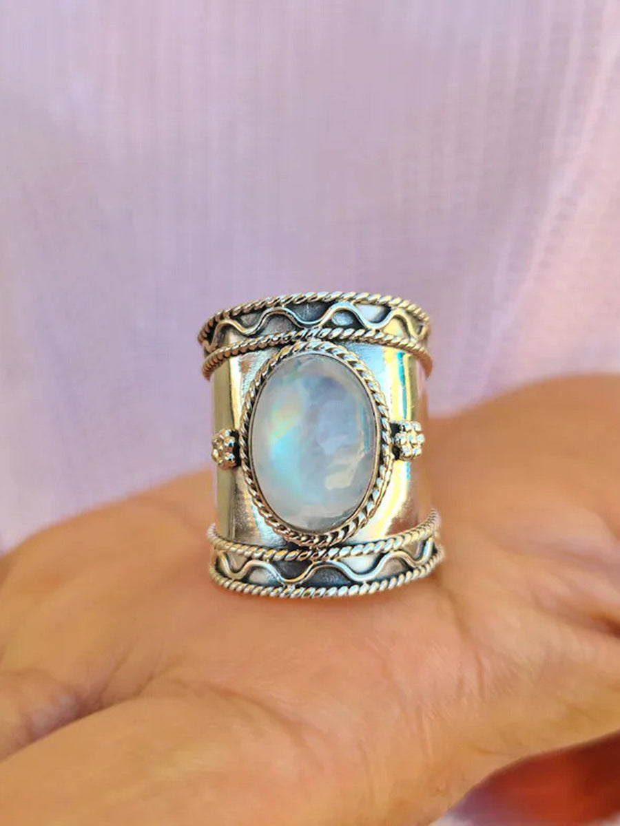 Boho Mondlicht Stein Wasserwellen Ring