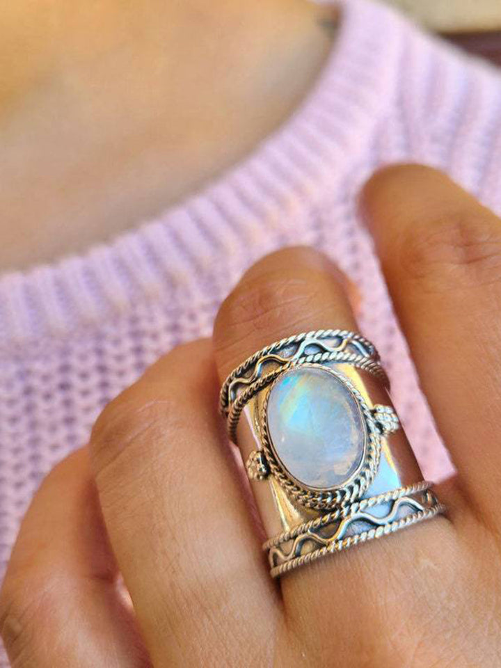 Boho Mondlicht Stein Wasserwellen Ring