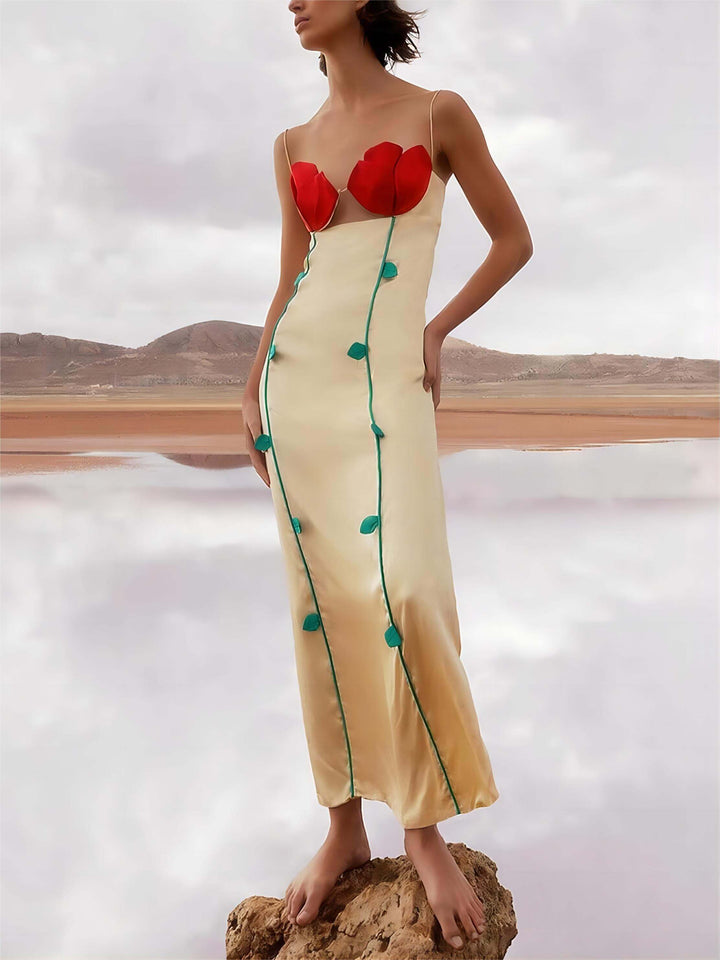 Μοντέρνο και σέξι αμάνικο φόρεμα με αντίθεση συνονθύλευμα Midi